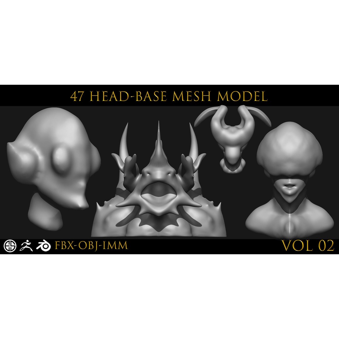 Character Base Mesh 3D Model – Head Anatomy, FBX & OBJ Formats - View 6
