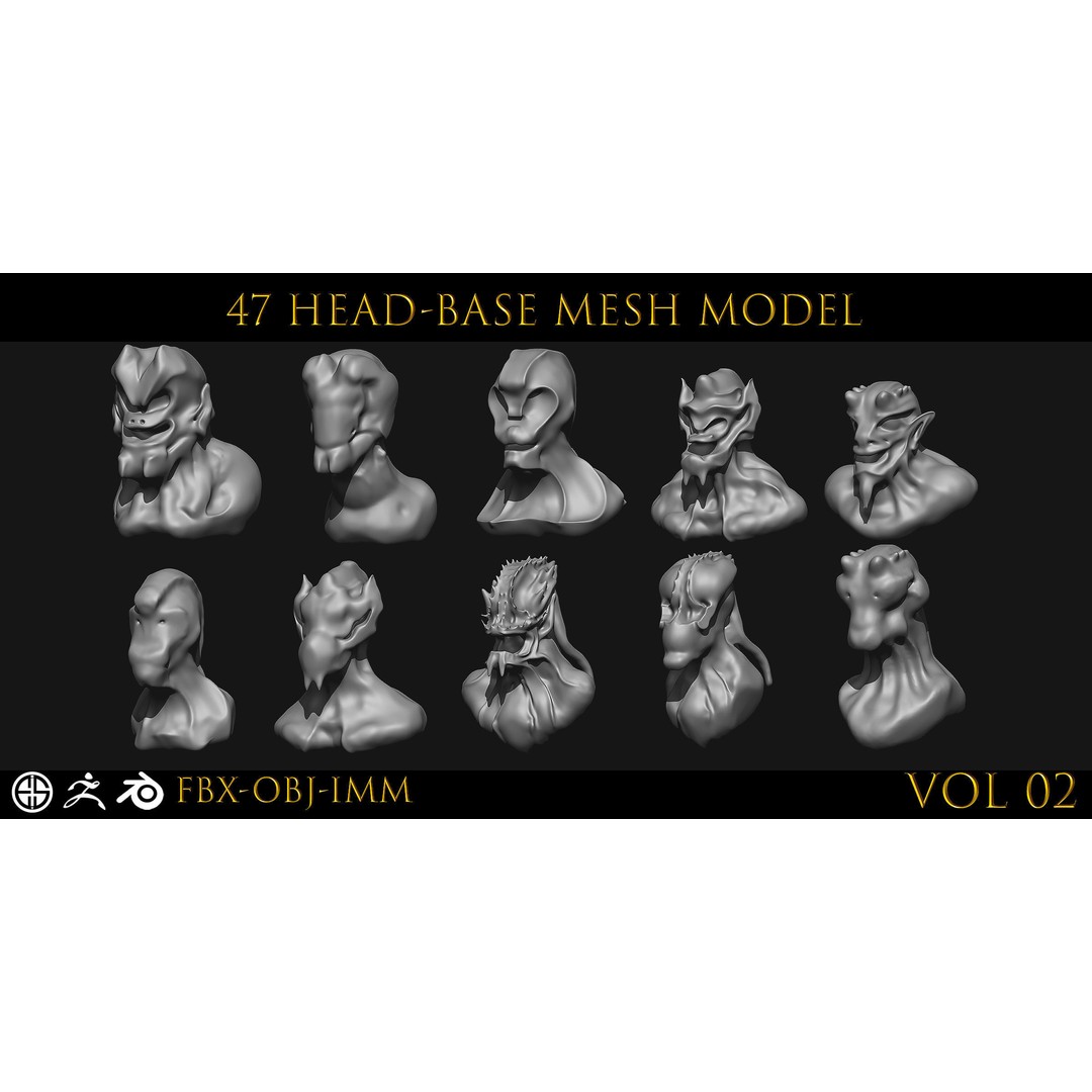 Character Base Mesh 3D Model – Head Anatomy, FBX & OBJ Formats - View 7
