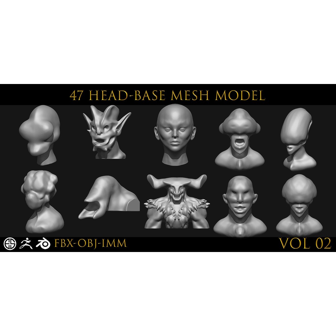 Character Base Mesh 3D Model – Head Anatomy, FBX & OBJ Formats - View 9