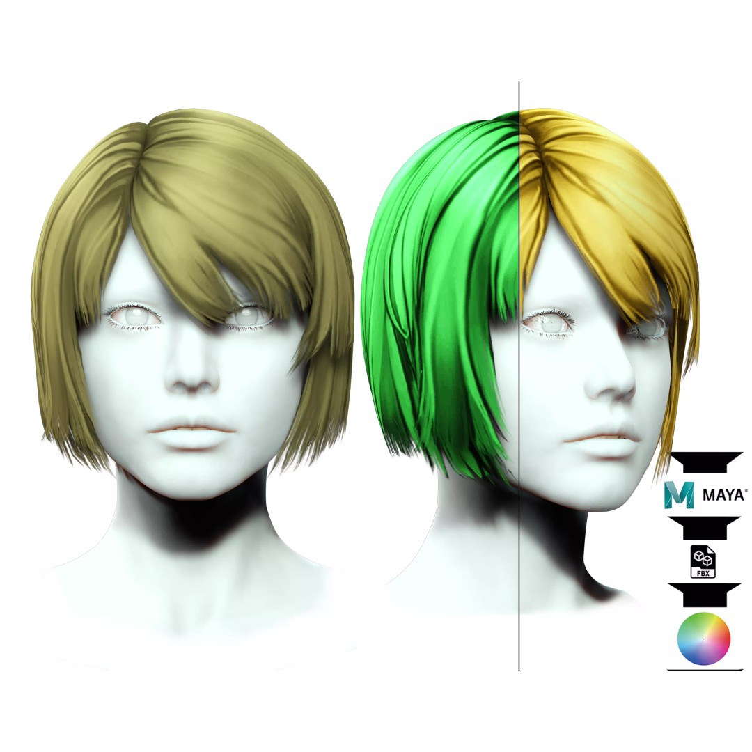 Classic Bob Hair 3D Model – Low Poly Hair Asset, FBX, PBR - View 2