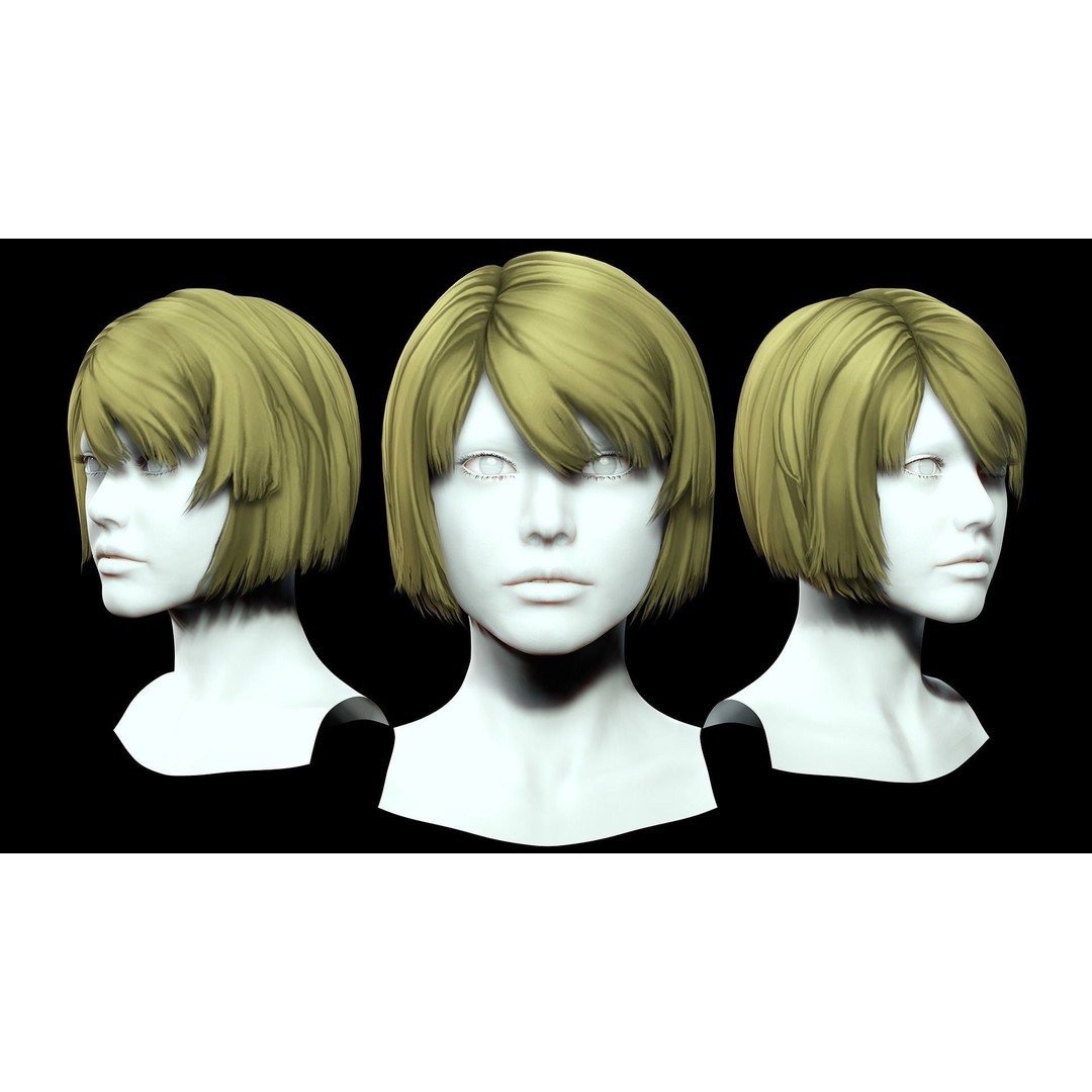 Classic Bob Hair 3D Model – Low Poly Hair Asset, FBX, PBR - View 3