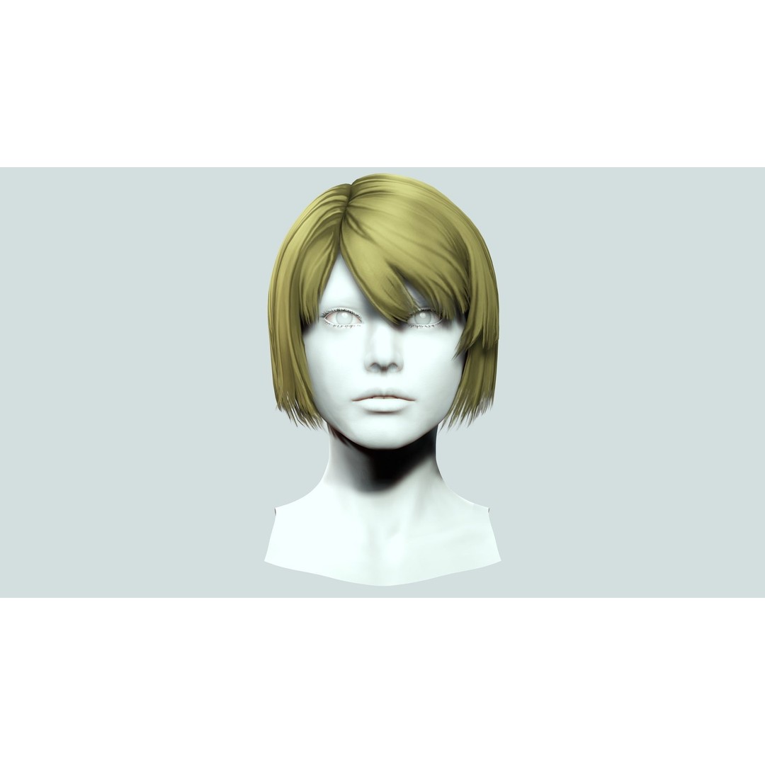 Classic Bob Hair 3D Model – Low Poly Hair Asset, FBX, PBR - View 4
