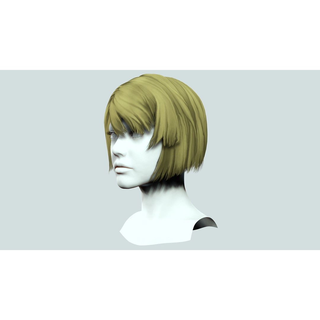 Classic Bob Hair 3D Model – Low Poly Hair Asset, FBX, PBR - View 5