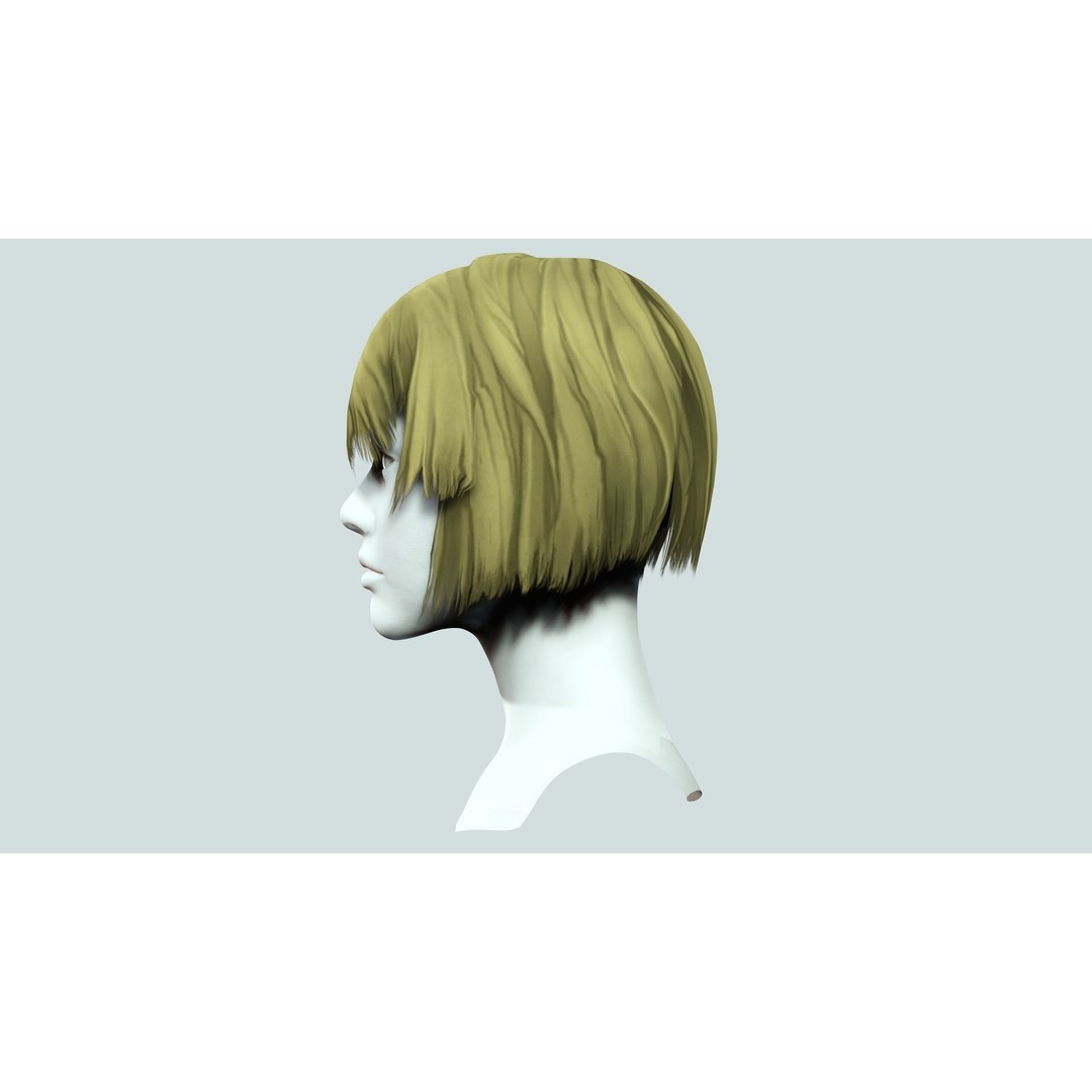 Classic Bob Hair 3D Model – Low Poly Hair Asset, FBX, PBR - View 6