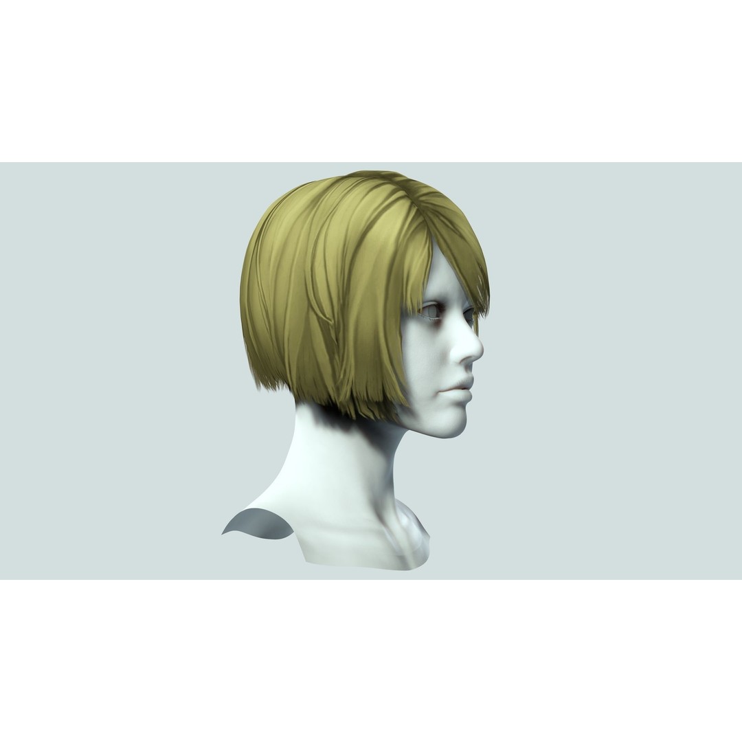 Classic Bob Hair 3D Model – Low Poly Hair Asset, FBX, PBR - View 9