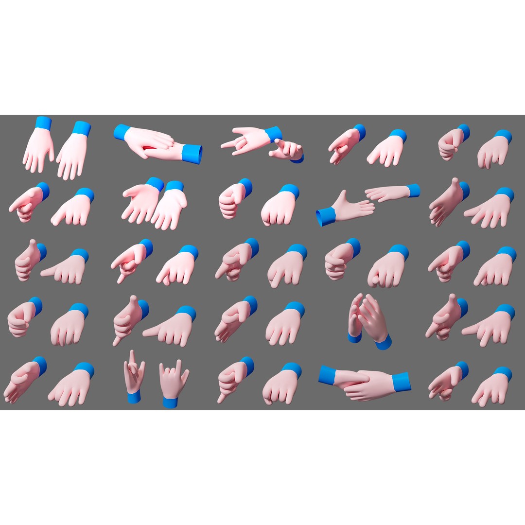 Cartoon Hands 3D Model – Low Poly Hand Poses for Games, FBX - View 28
