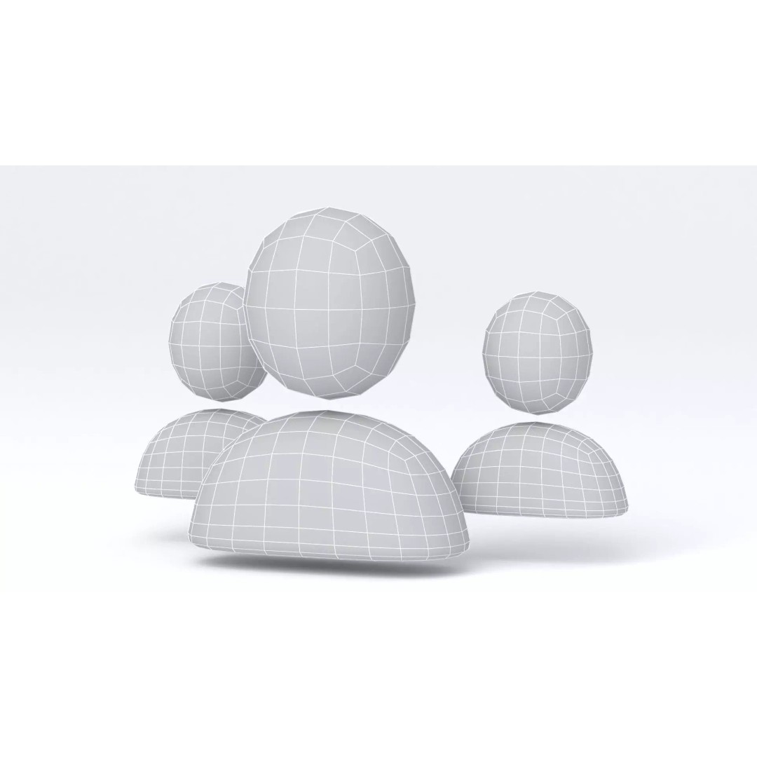 Group User Icon 3D Model – High Poly Cartoon Style, OBJ & Max Formats