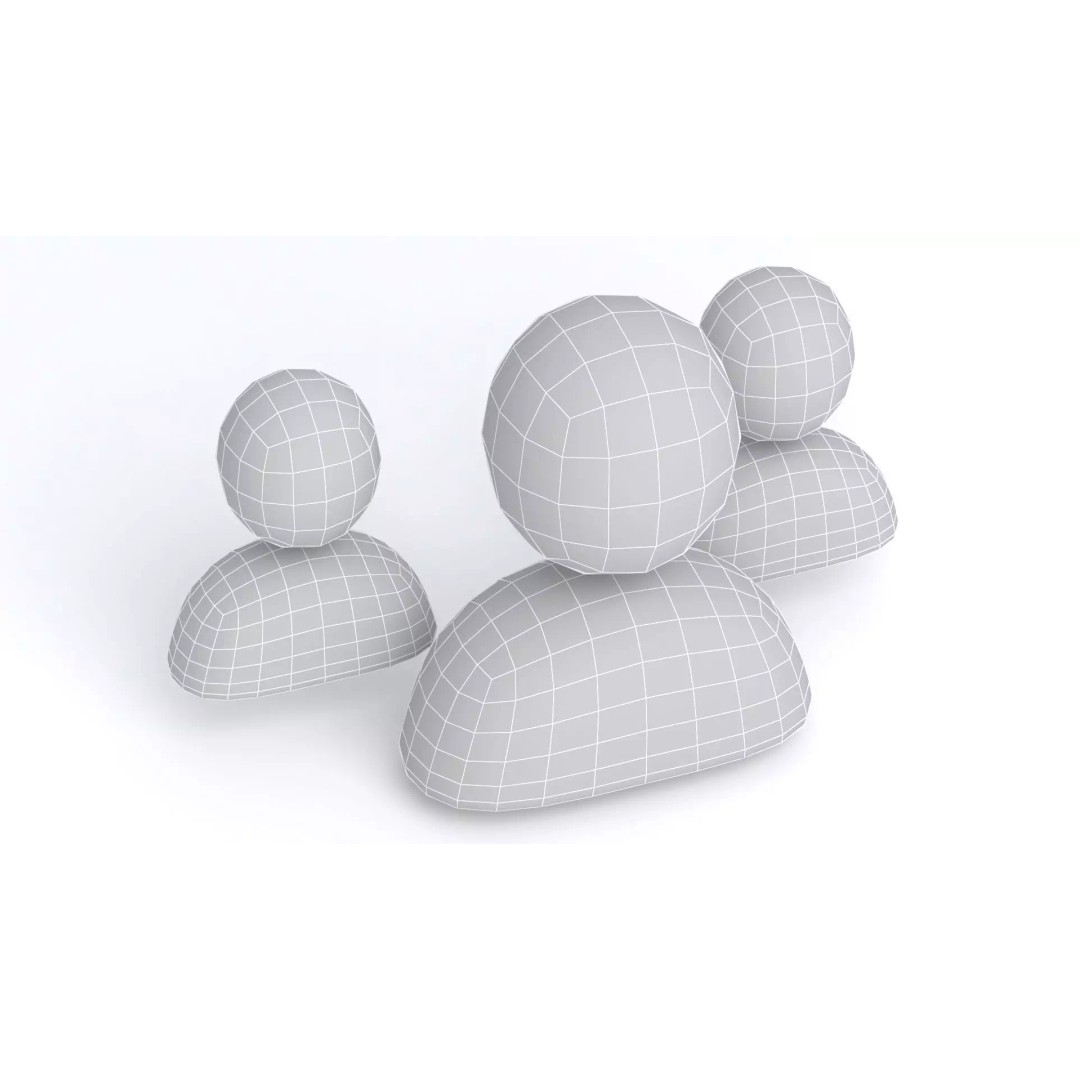 Group User Icon 3D Model – High Poly Cartoon Style, OBJ & Max Formats - View 9