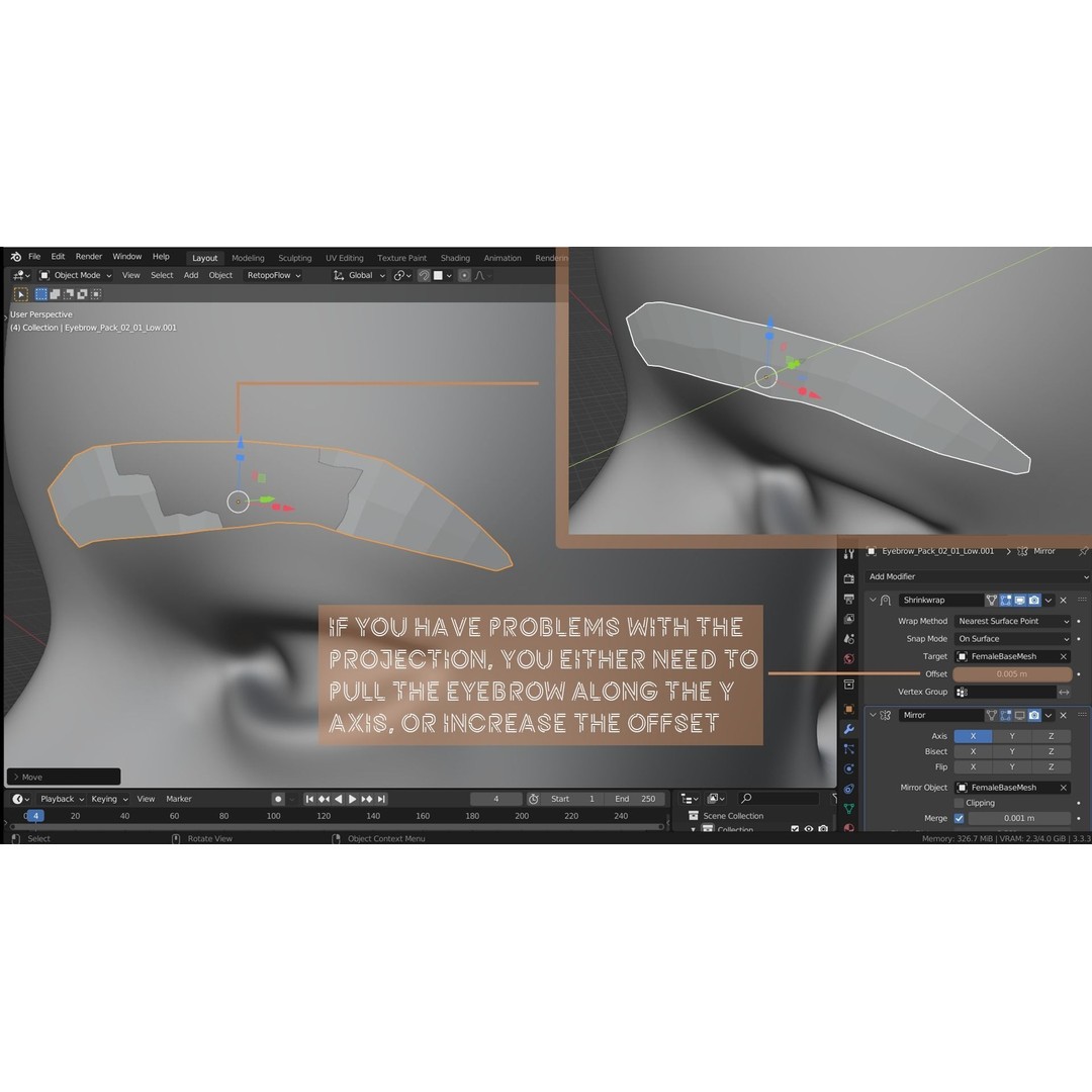 Eyebrow Pack 3D Model – Low Poly Hair Grooming Asset, FBX & Blender - View 14