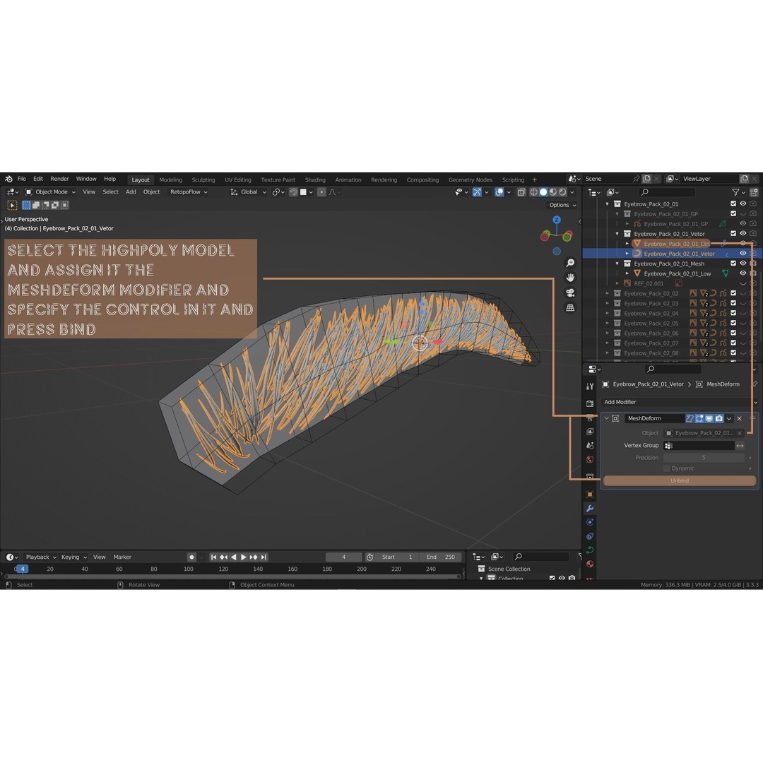 Eyebrow Pack 3D Model – Low Poly Hair Grooming Asset, FBX & Blender - View 15