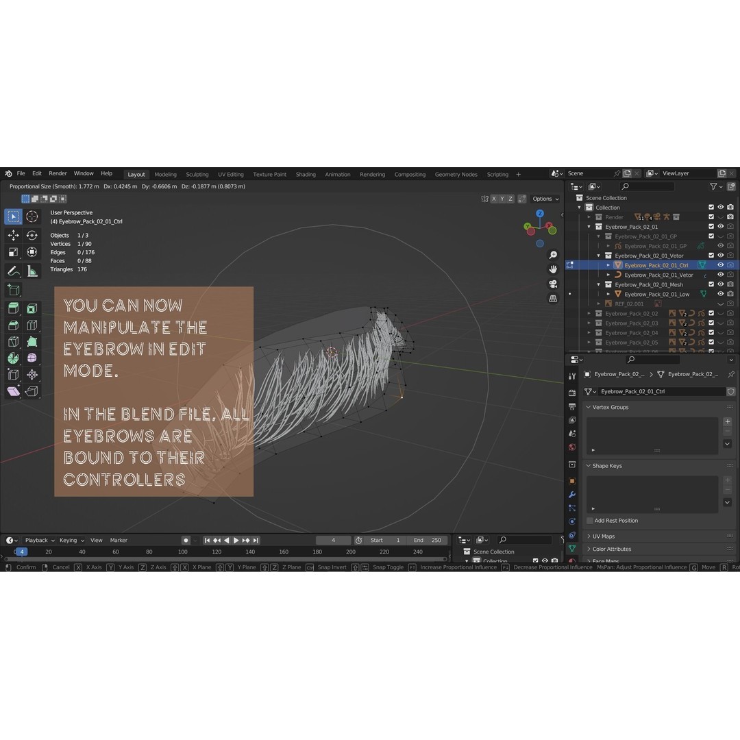 Eyebrow Pack 3D Model – Low Poly Hair Grooming Asset, FBX & Blender - View 16