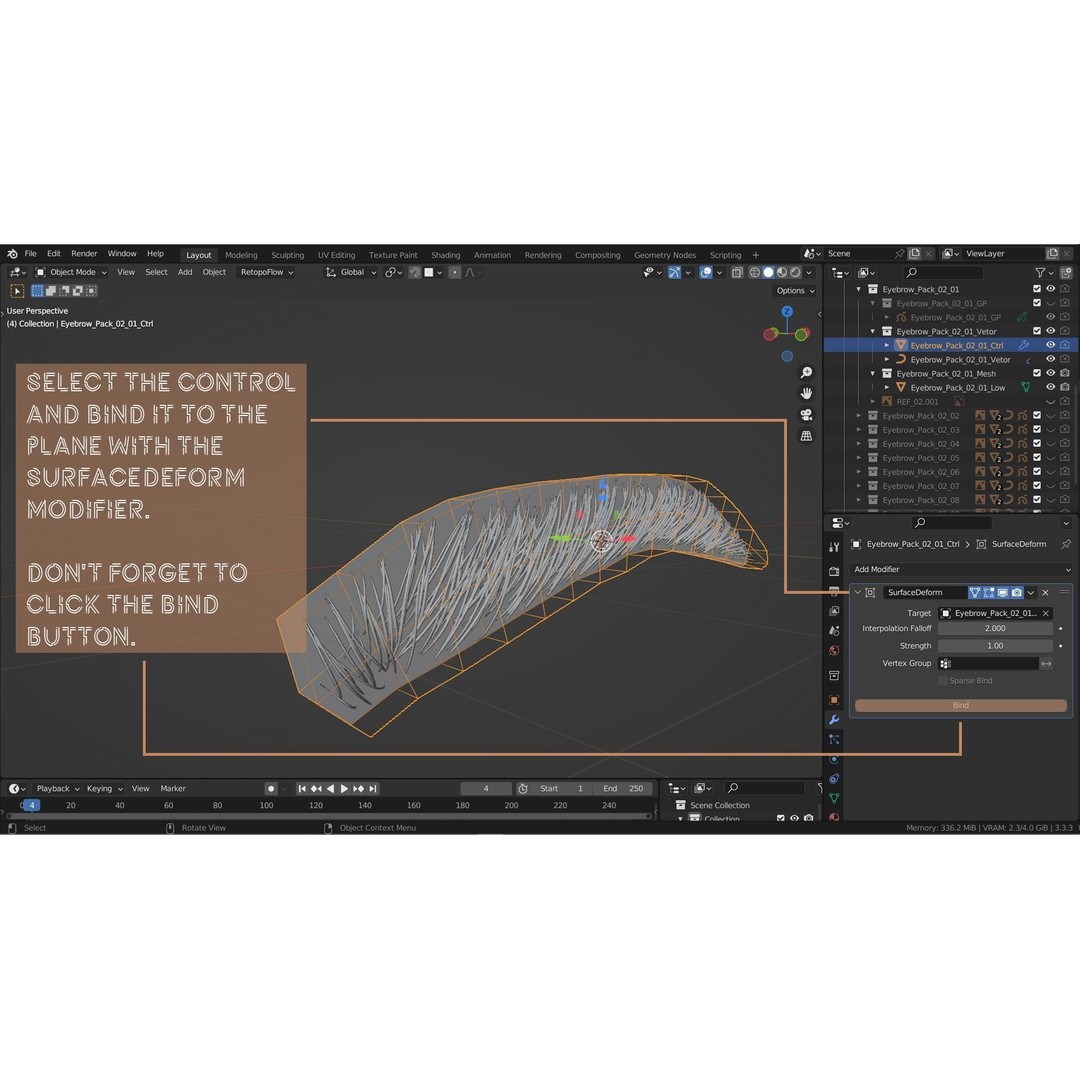 Eyebrow Pack 3D Model – Low Poly Hair Grooming Asset, FBX & Blender - View 17