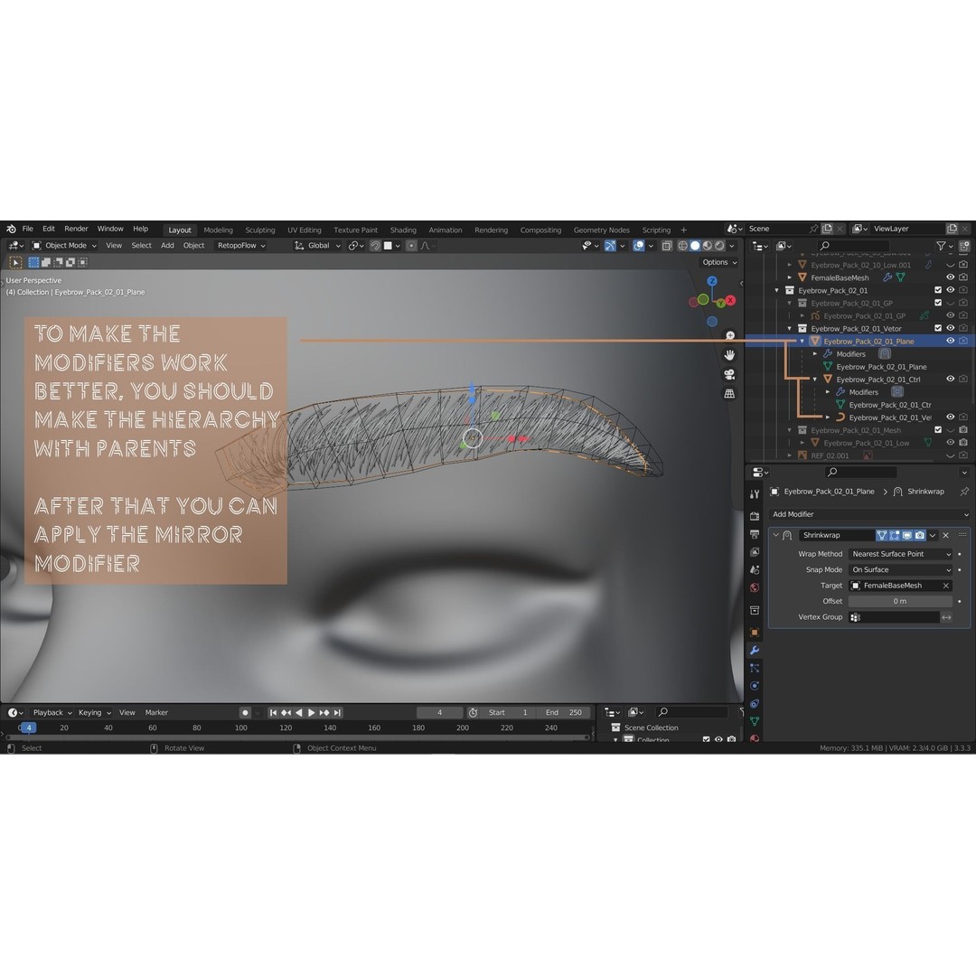 Eyebrow Pack 3D Model – Low Poly Hair Grooming Asset, FBX & Blender - View 19