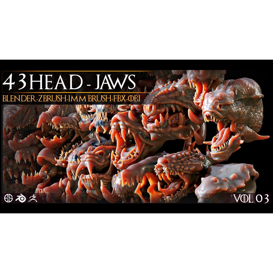 Dinosaur Head 3D Model – Character Anatomy Collection, FBX, OBJ - View 3