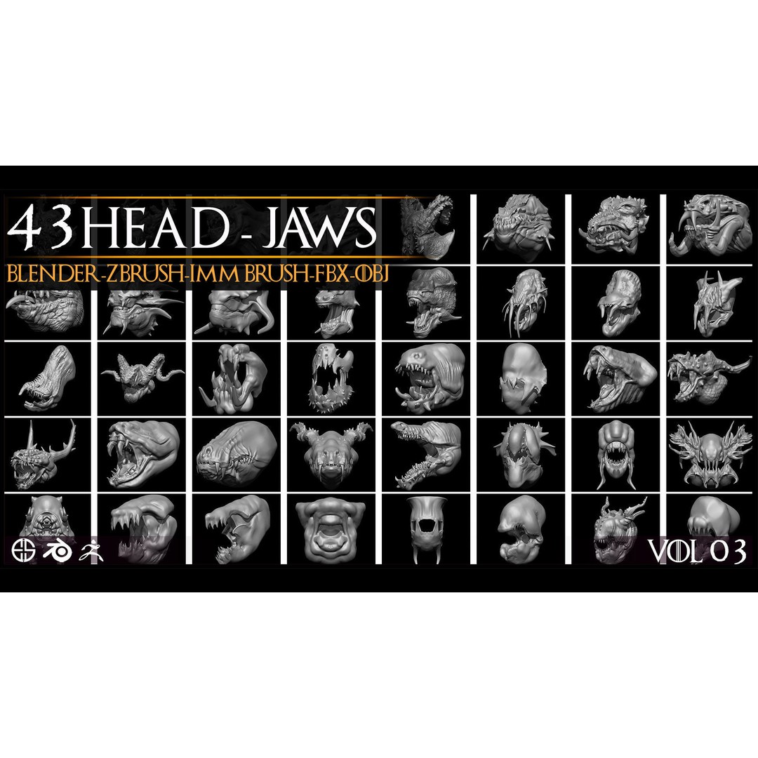 Dinosaur Head 3D Model – Character Anatomy Collection, FBX, OBJ - View 4