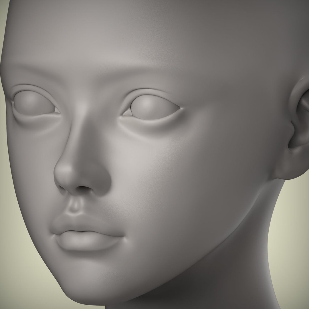 Female Character 3D Model – High Poly Portrait Doll, STL Format