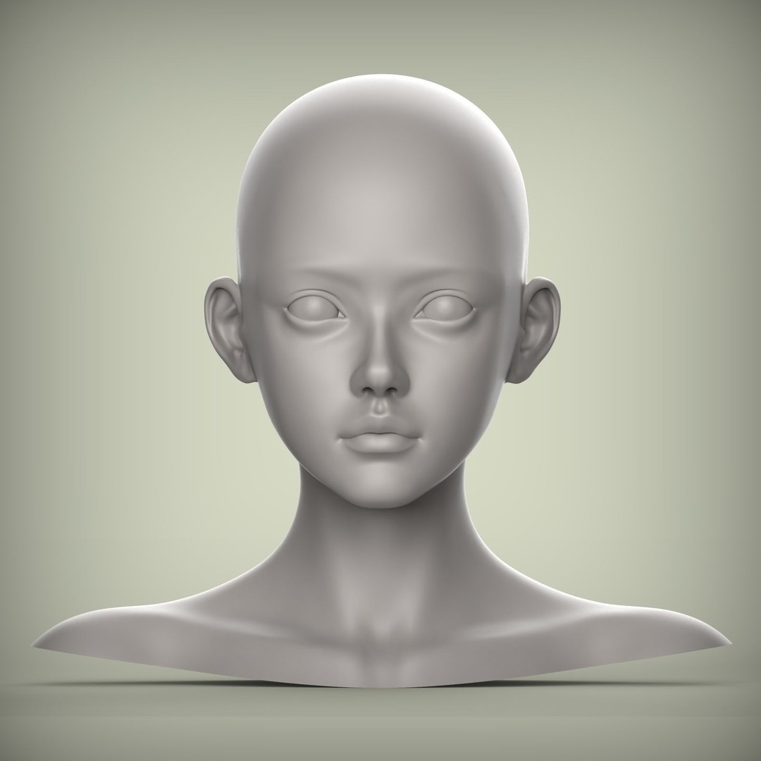 Female Character 3D Model – High Poly Portrait Doll, STL Format - View 3