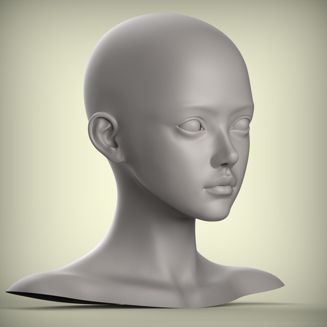 Female Character 3D Model – High Poly Portrait Doll, STL Format - View 4