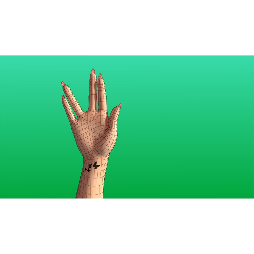 Rigged Girl Hand 3D Model – Advanced Low-Poly Character with Tattoo - View 12