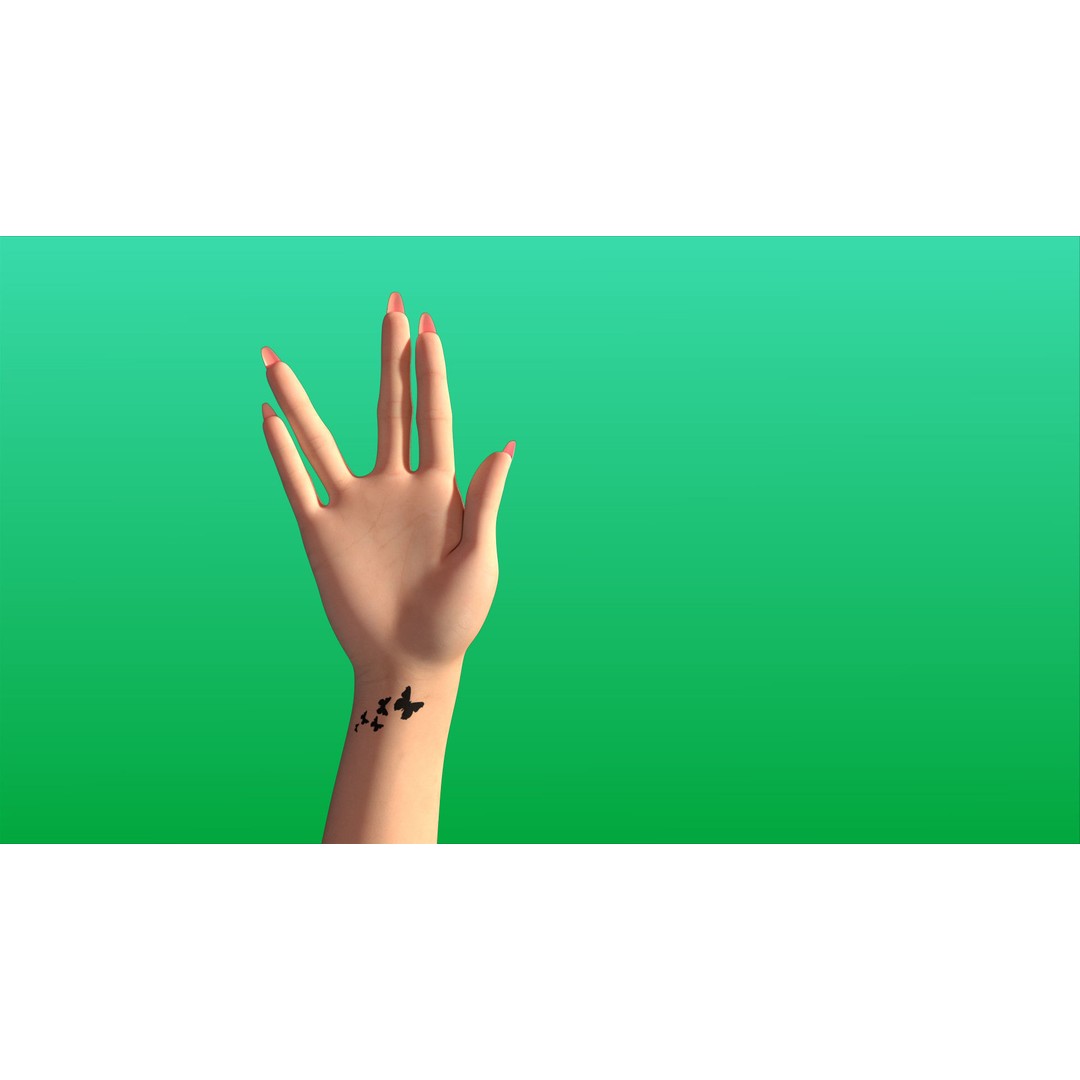 Rigged Girl Hand 3D Model – Advanced Low-Poly Character with Tattoo - View 3