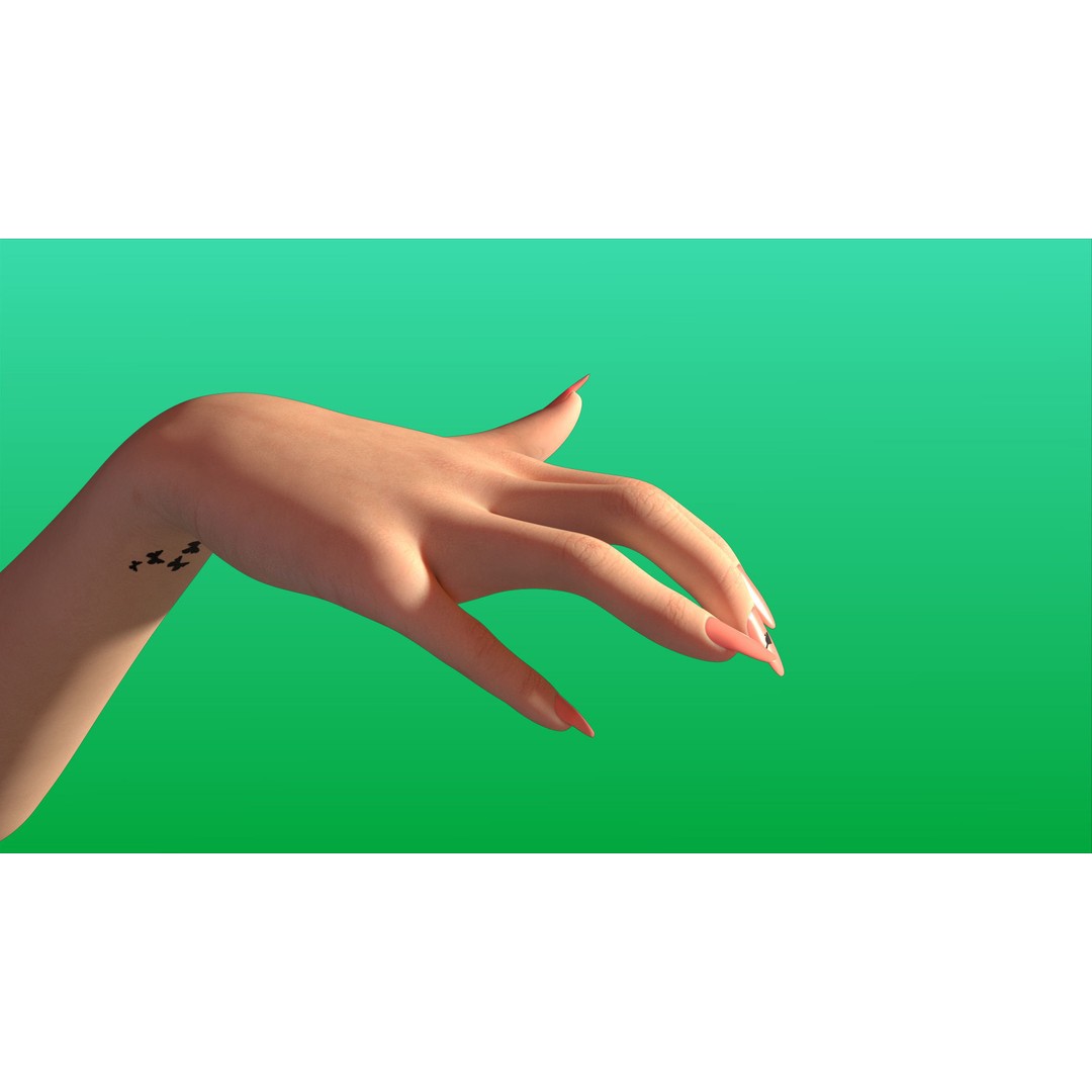 Rigged Girl Hand 3D Model – Advanced Low-Poly Character with Tattoo - View 4