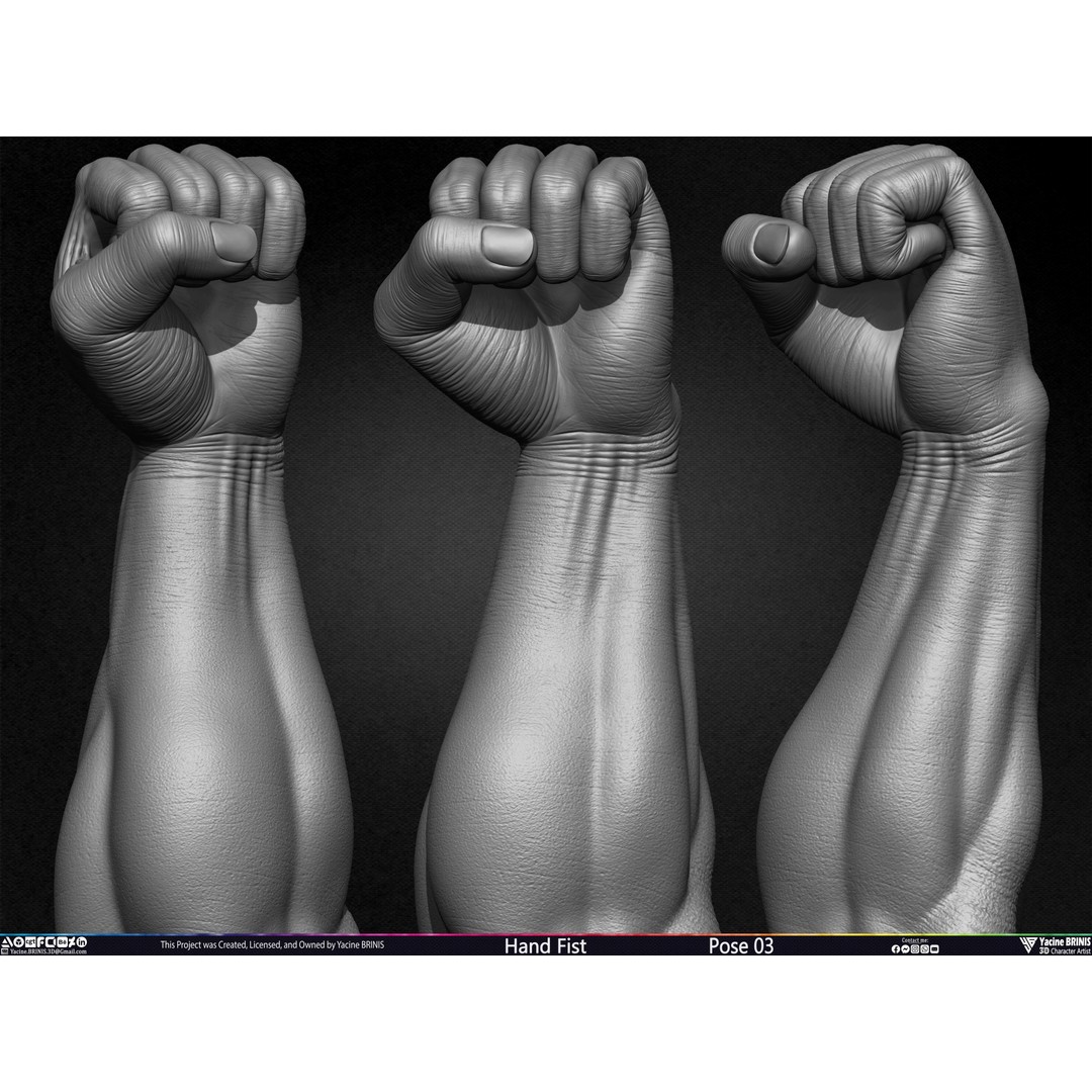 Clenched Fist 3D Model – Low Poly Game-Ready Asset, FBX - View 3