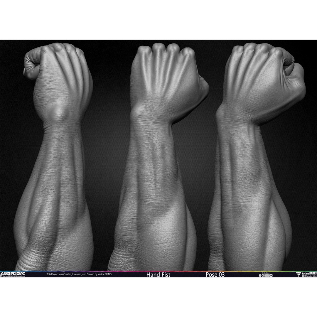 Clenched Fist 3D Model – Low Poly Game-Ready Asset, FBX - View 4