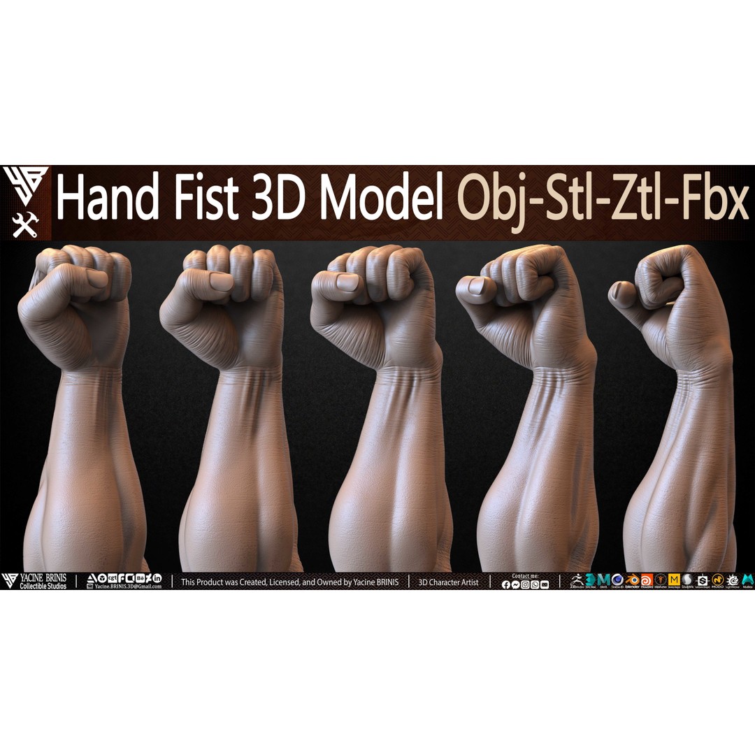 Clenched Fist 3D Model – Low Poly Game-Ready Asset, FBX - View 6