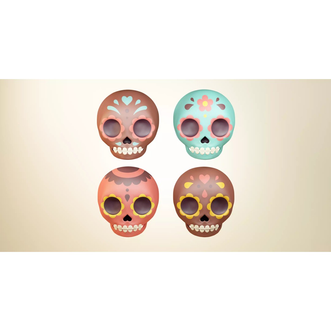 Mexican Sugar Skull 3D Model – Artistic Character Sculpture, PBR Textures - View 2
