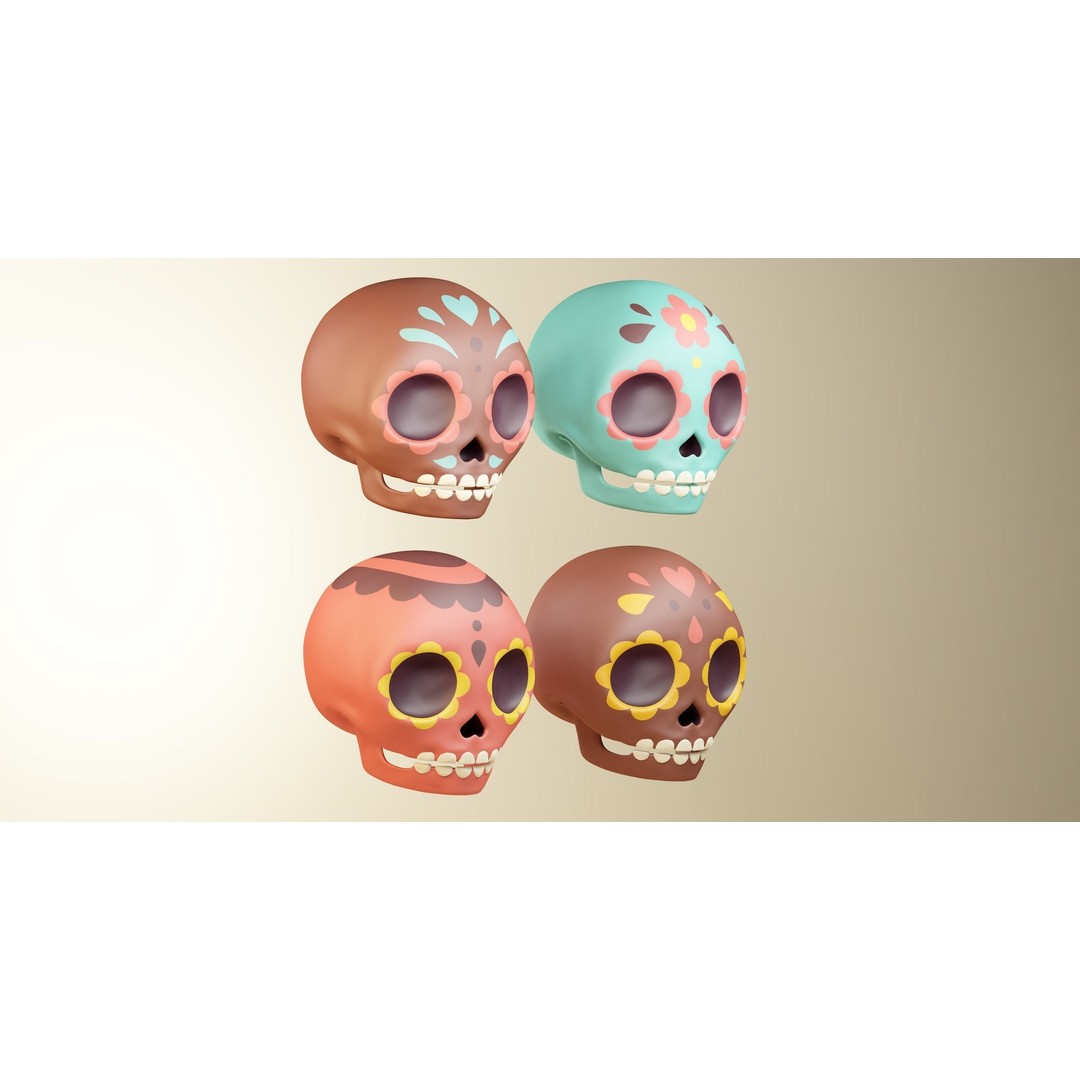 Mexican Sugar Skull 3D Model – Artistic Character Sculpture, PBR Textures - View 3