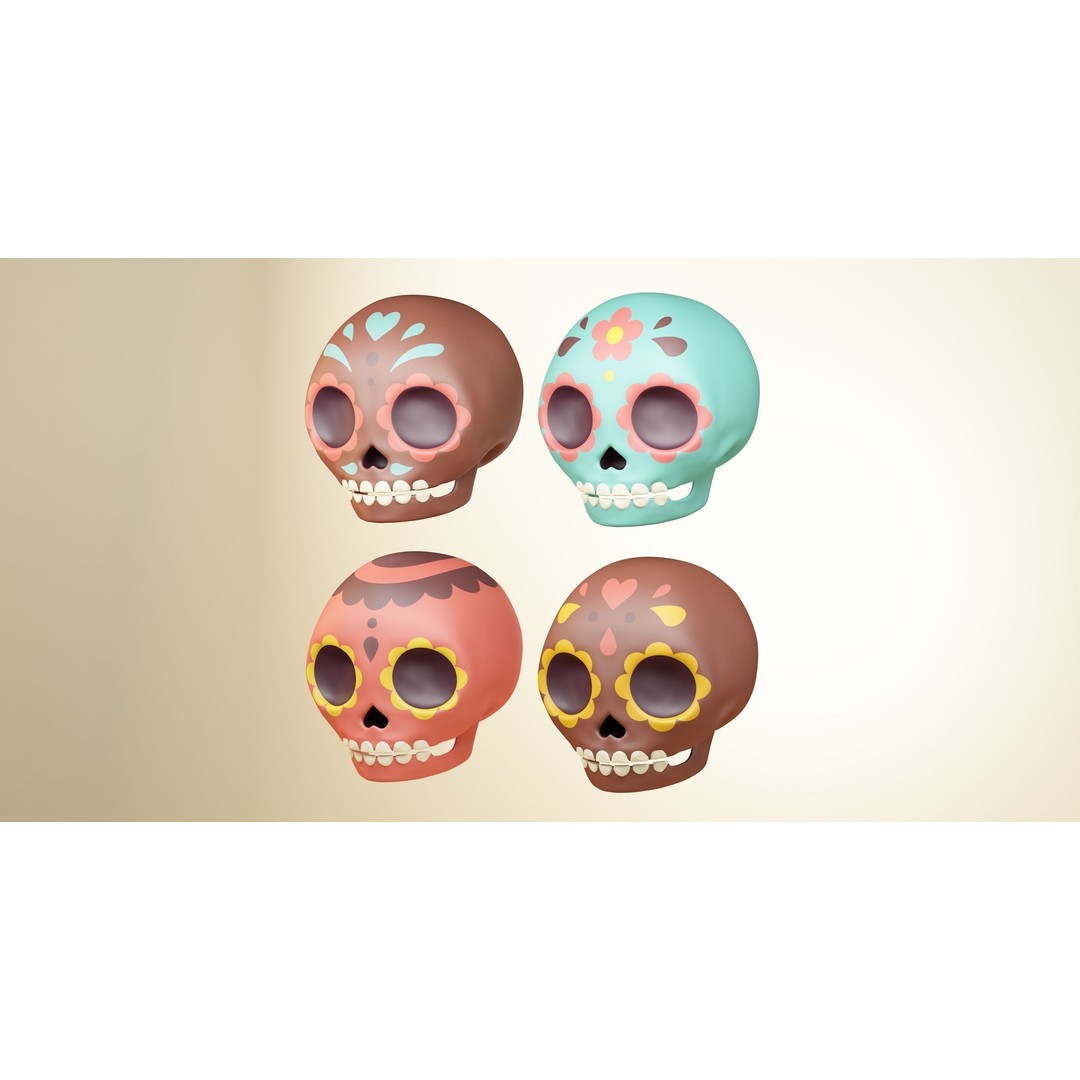 Mexican Sugar Skull 3D Model – Artistic Character Sculpture, PBR Textures - View 4