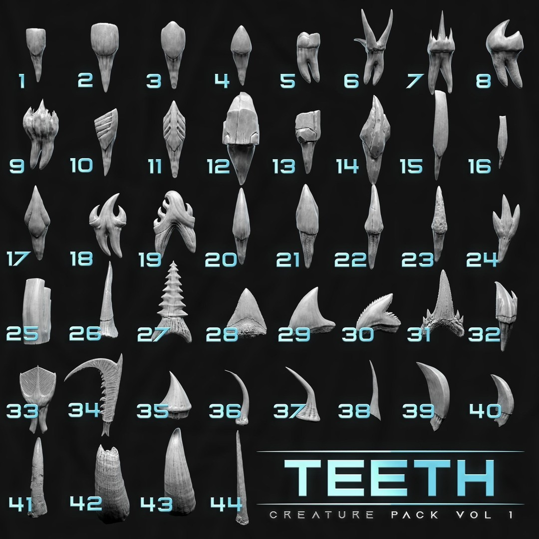 Creature Teeth 3D Model – High Poly PBR Sculpt, FBX & OBJ Formats