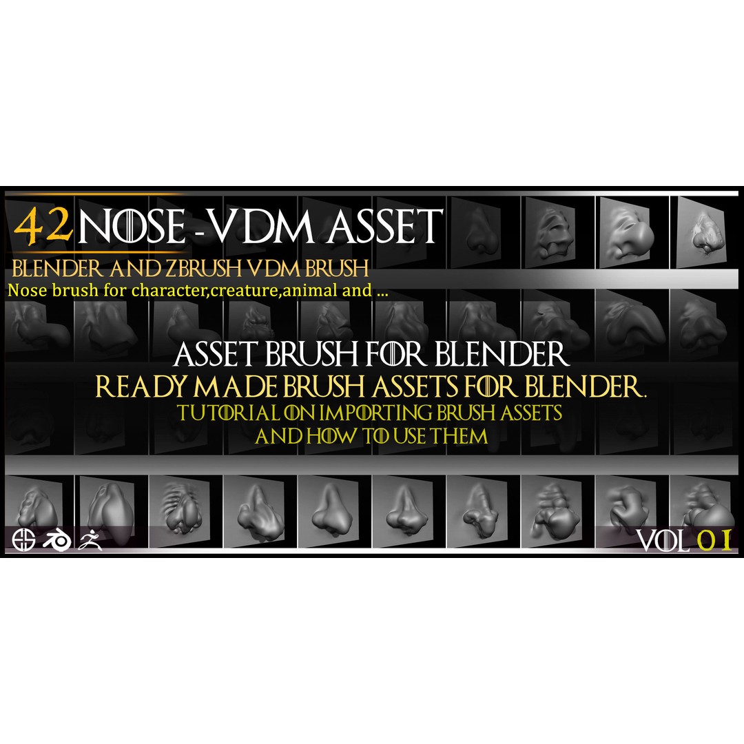Nose 3D Model – VDM Character Nose Brushes Pack for Blender & ZBrush - View 5