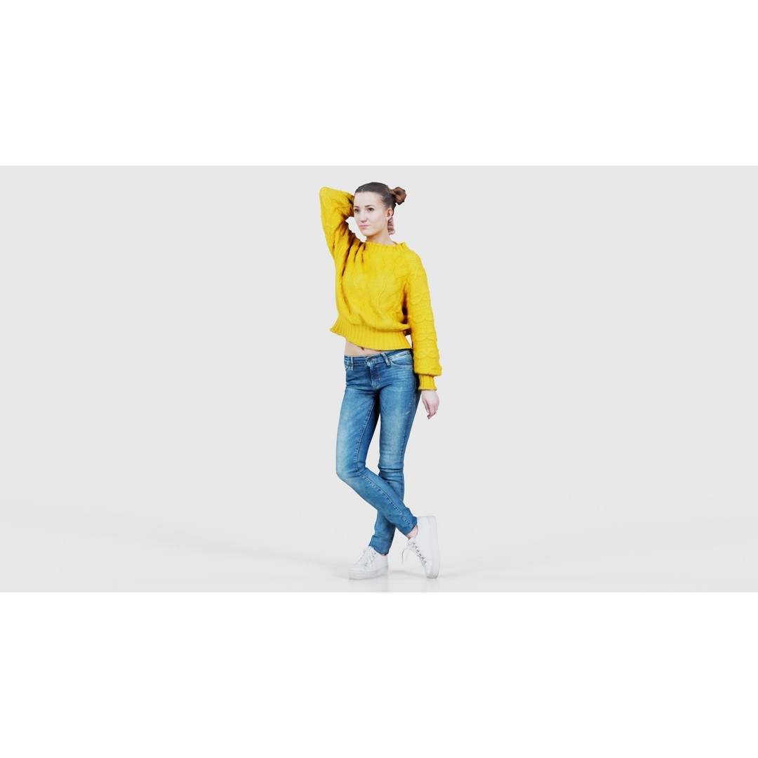 Woman in Yellow Cardigan 3D Model – Low Poly Character with PBR Textures