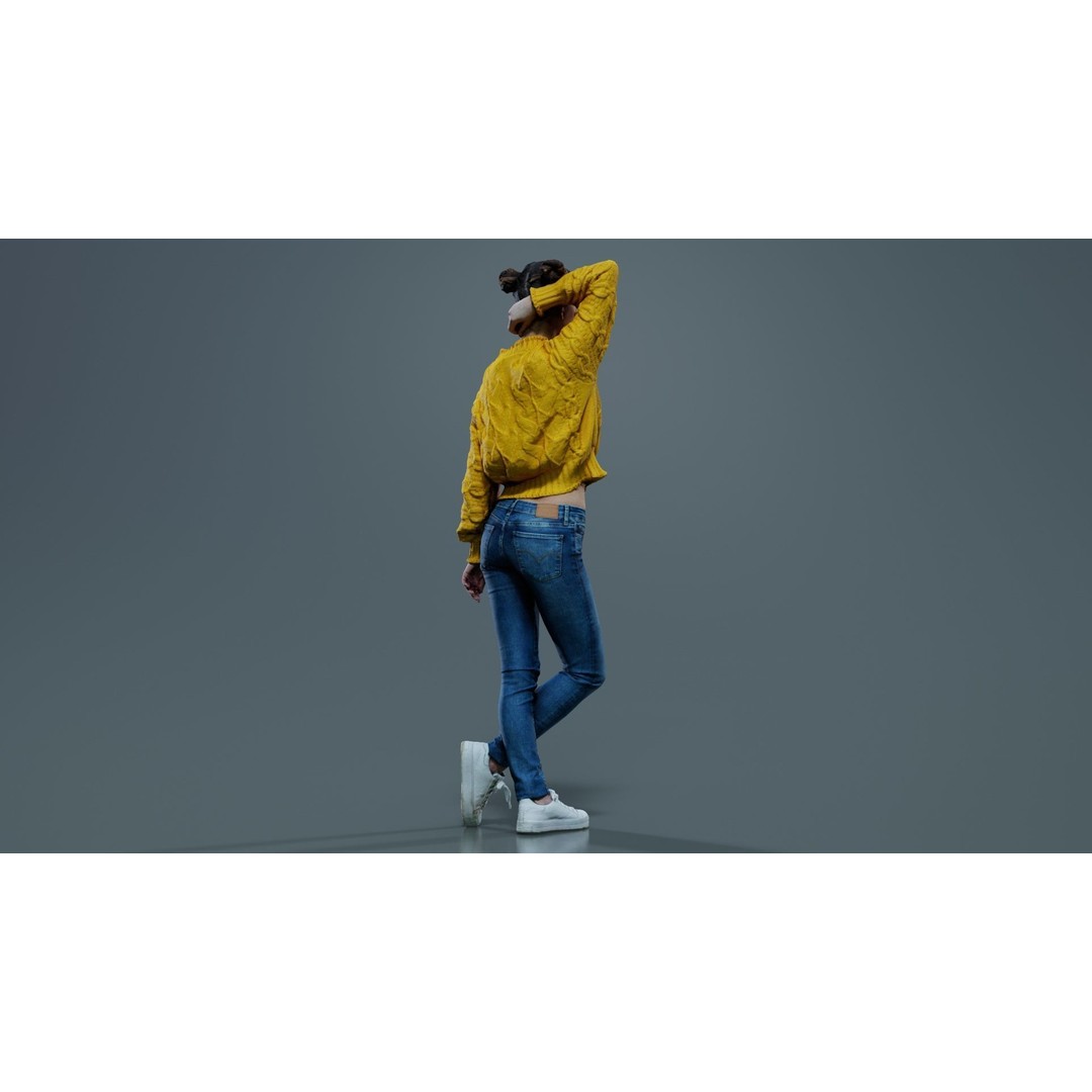 Woman in Yellow Cardigan 3D Model – Low Poly Character with PBR Textures - View 10