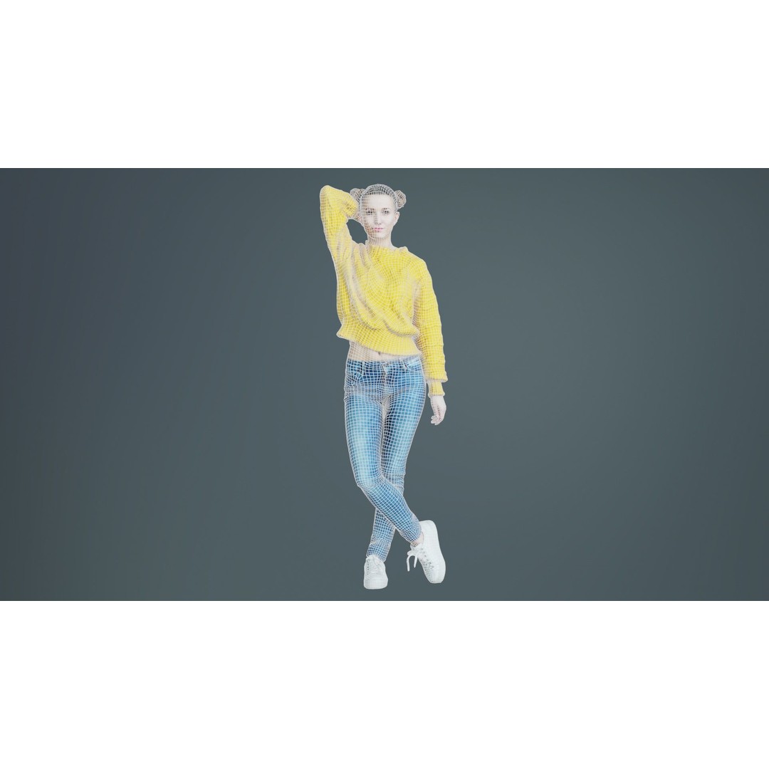 Woman in Yellow Cardigan 3D Model – Low Poly Character with PBR Textures - View 11