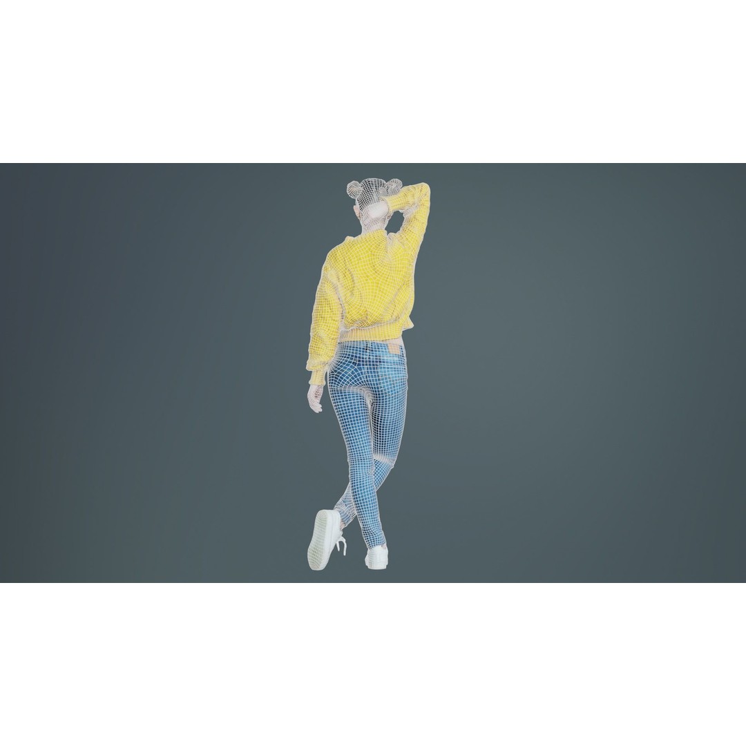 Woman in Yellow Cardigan 3D Model – Low Poly Character with PBR Textures - View 12