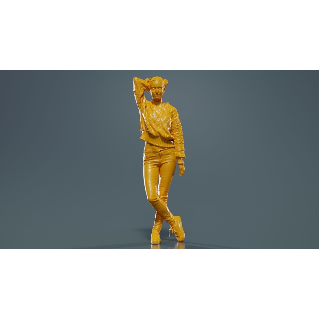 Woman in Yellow Cardigan 3D Model – Low Poly Character with PBR Textures - View 14