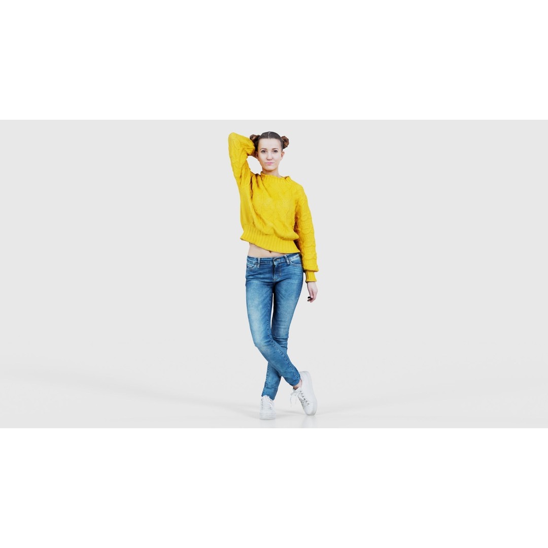 Woman in Yellow Cardigan 3D Model – Low Poly Character with PBR Textures - View 17