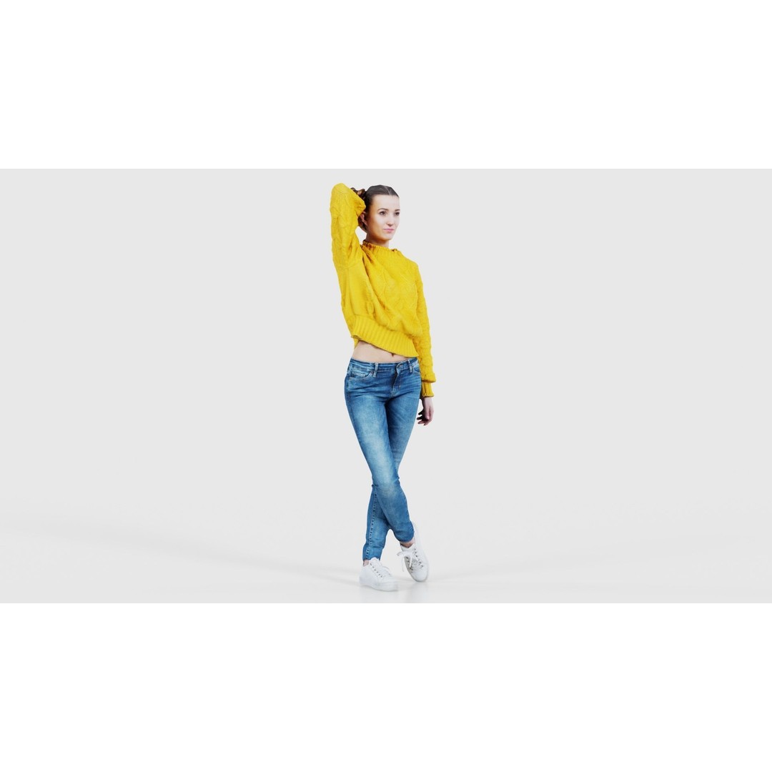 Woman in Yellow Cardigan 3D Model – Low Poly Character with PBR Textures - View 18
