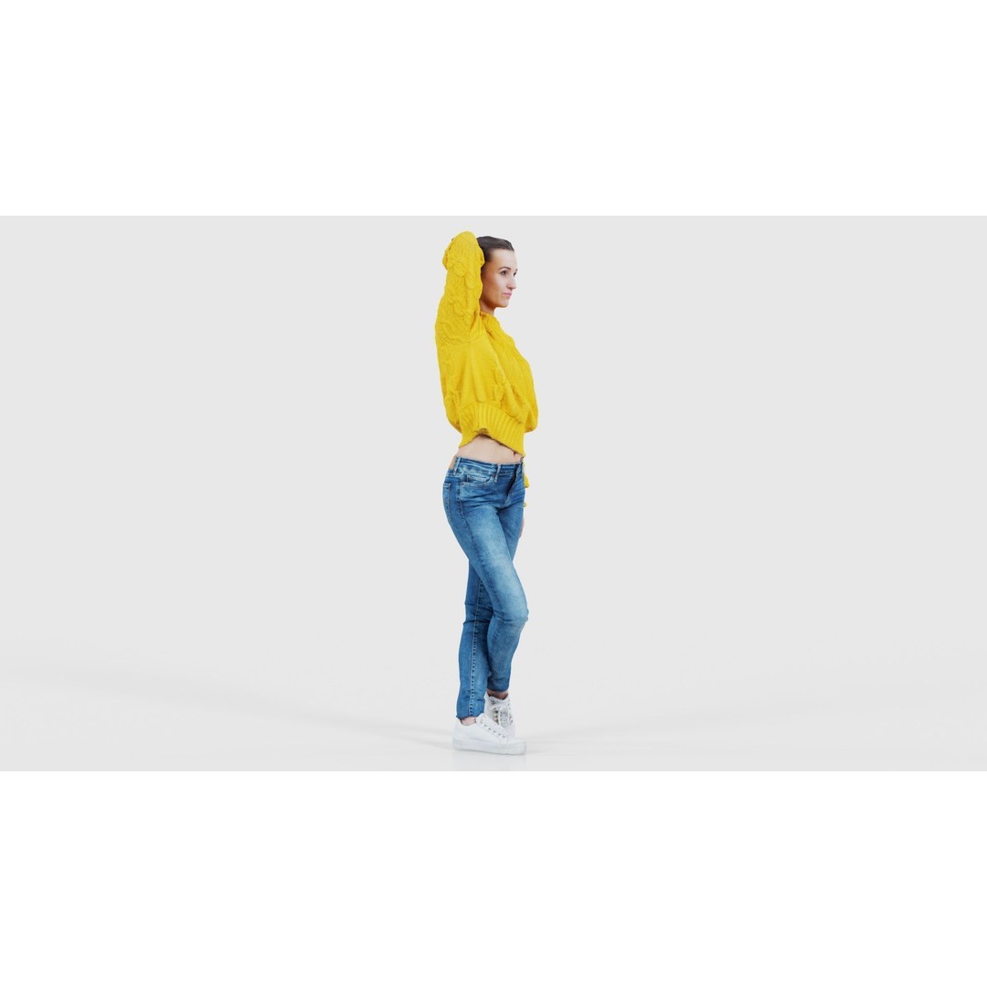Woman in Yellow Cardigan 3D Model – Low Poly Character with PBR Textures - View 19