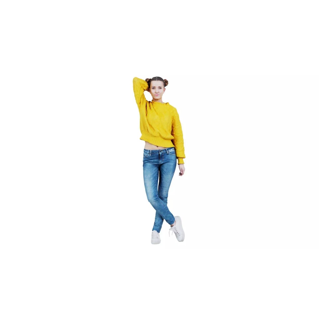 Woman in Yellow Cardigan 3D Model – Low Poly Character with PBR Textures - View 2