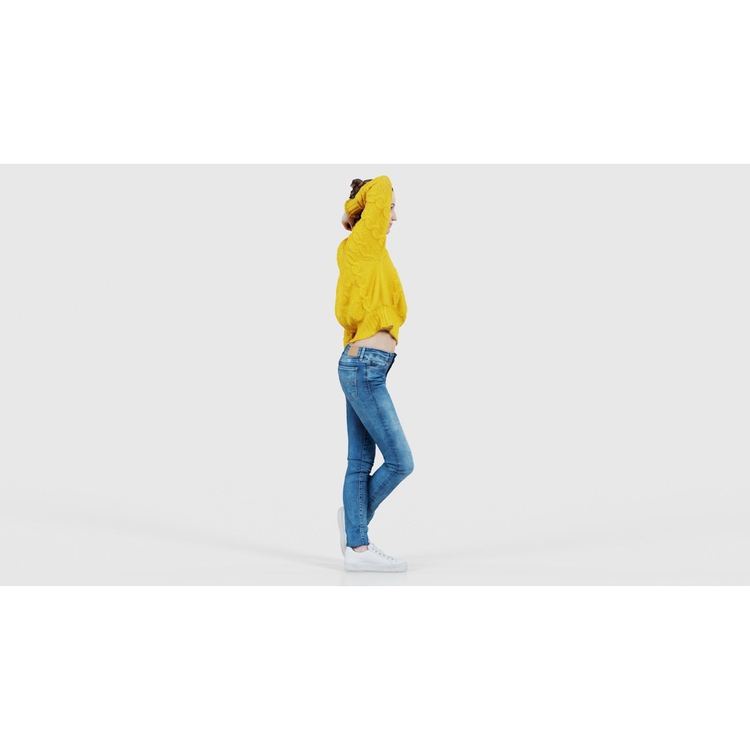 Woman in Yellow Cardigan 3D Model – Low Poly Character with PBR Textures - View 20