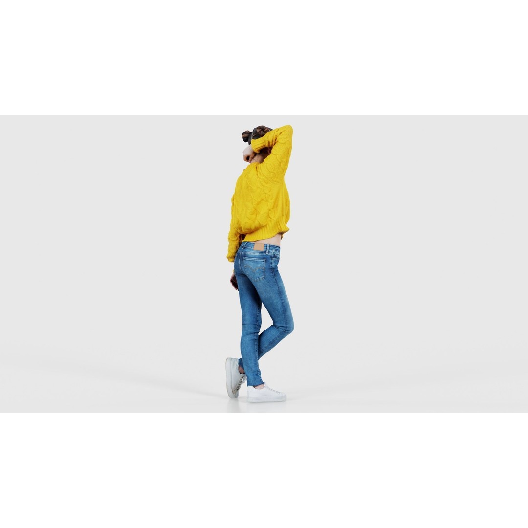Woman in Yellow Cardigan 3D Model – Low Poly Character with PBR Textures - View 21
