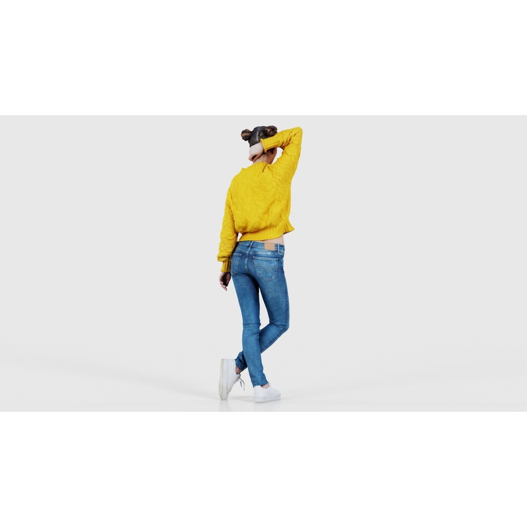 Woman in Yellow Cardigan 3D Model – Low Poly Character with PBR Textures - View 22