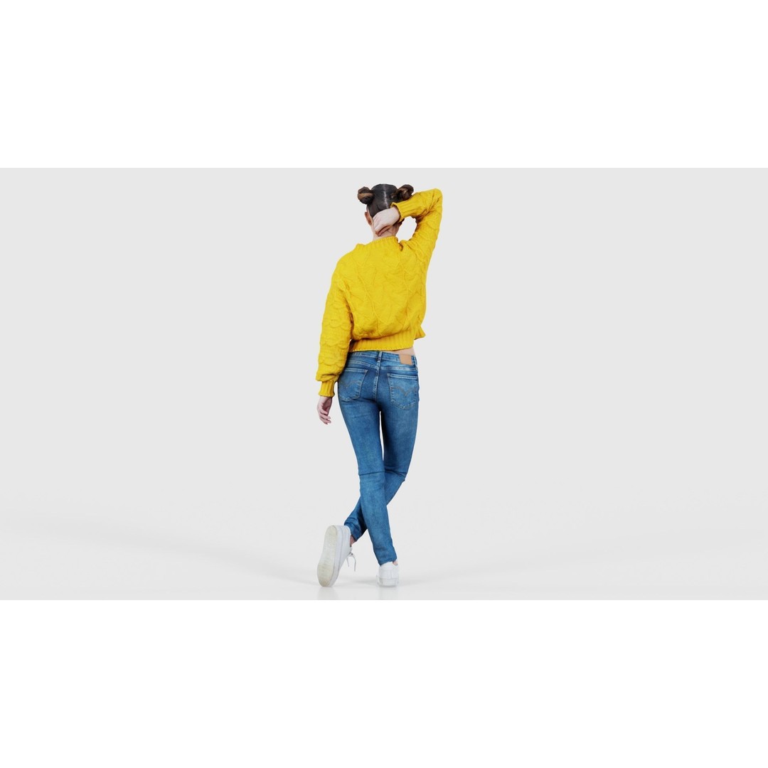 Woman in Yellow Cardigan 3D Model – Low Poly Character with PBR Textures - View 23