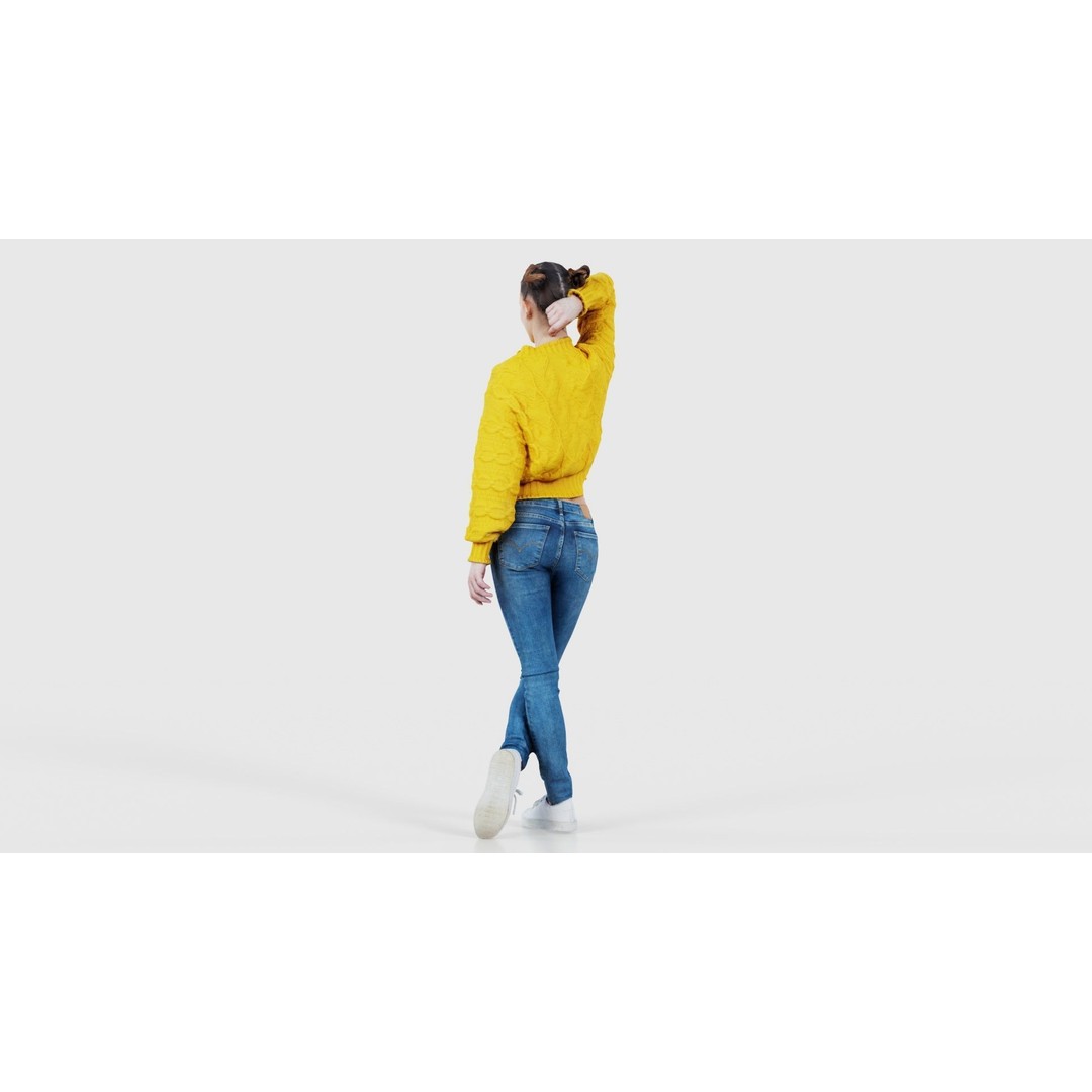Woman in Yellow Cardigan 3D Model – Low Poly Character with PBR Textures - View 24