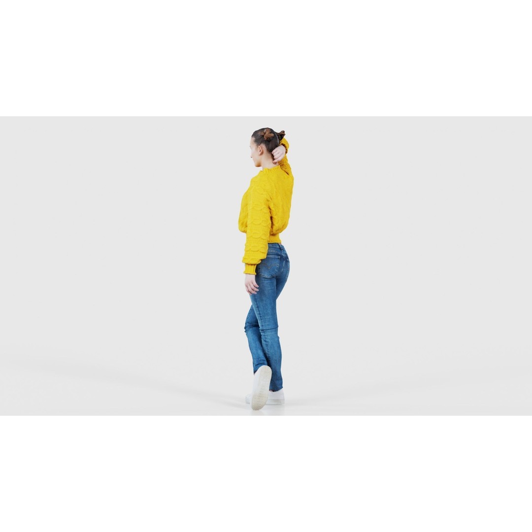 Woman in Yellow Cardigan 3D Model – Low Poly Character with PBR Textures - View 25