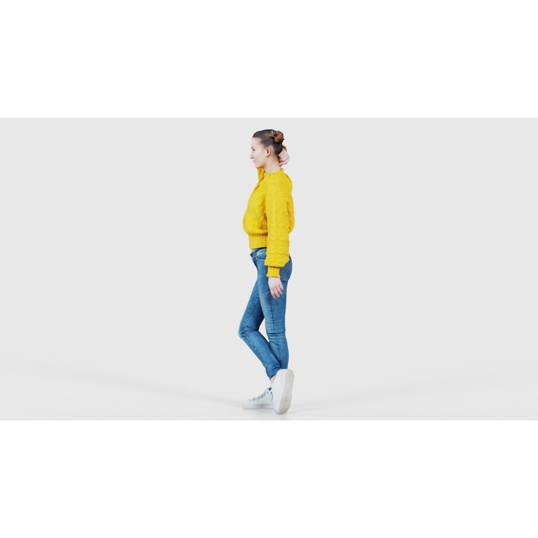 Woman in Yellow Cardigan 3D Model – Low Poly Character with PBR Textures - View 26