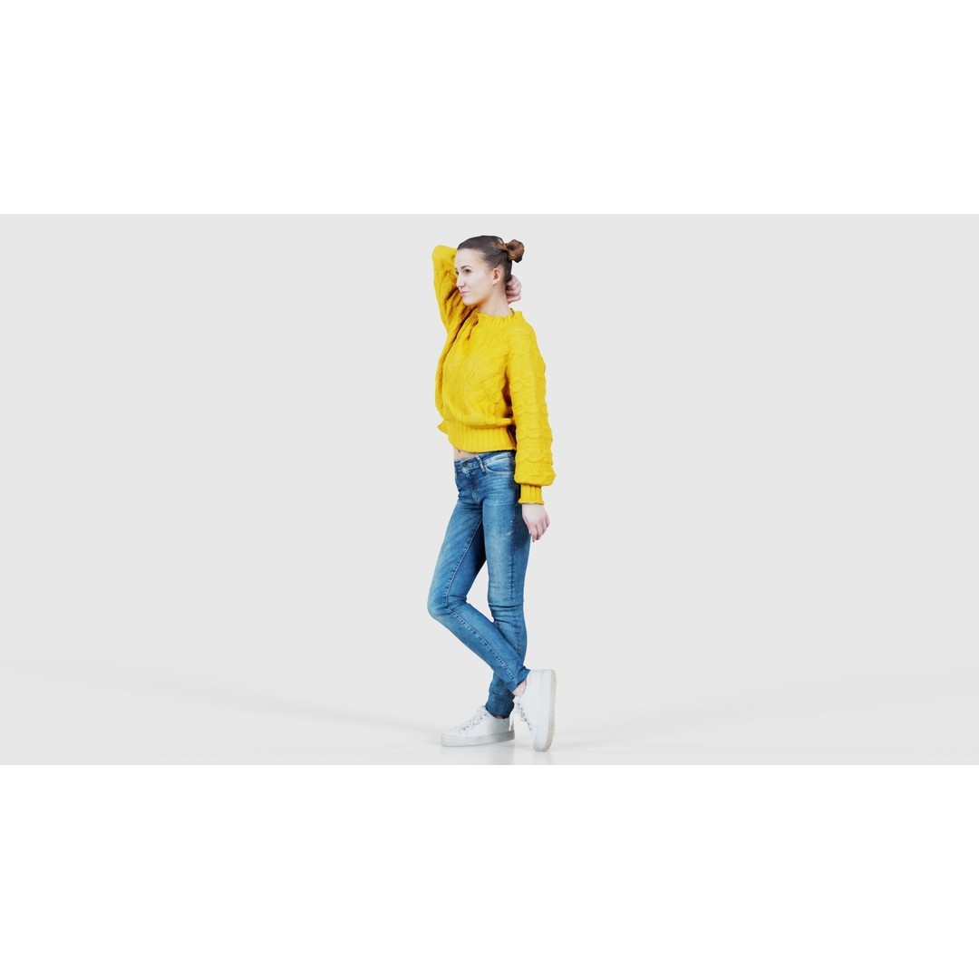 Woman in Yellow Cardigan 3D Model – Low Poly Character with PBR Textures - View 27